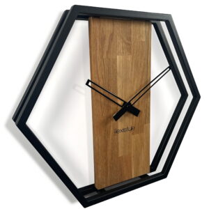 Dubové hodiny Loft Hexagon kovové 50cm